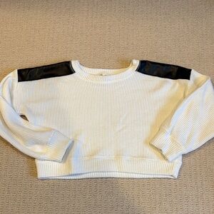 Girls White top with Black “leather” Accents